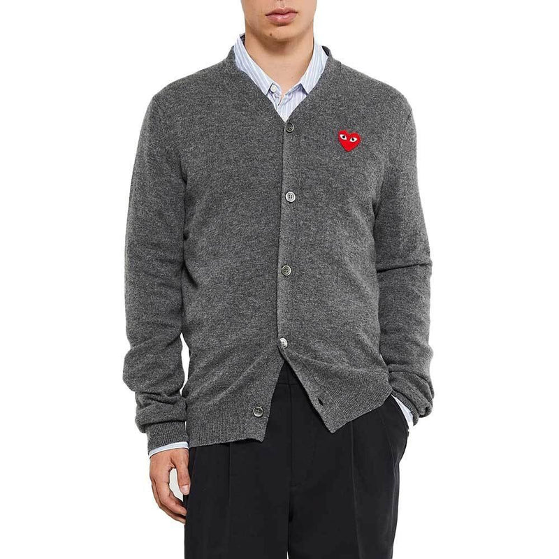 Comme des Garcons Red Heart Unisex Gray Knit Cardigan