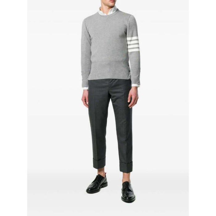 THOM BROWNE Gray Armband Stripe Wool Crewneck Sweater Unisex
