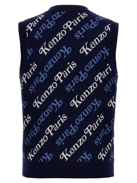 KENZO Knit Vest Men’s Navy Sleeveless Sweater FE55PU4583 CB77