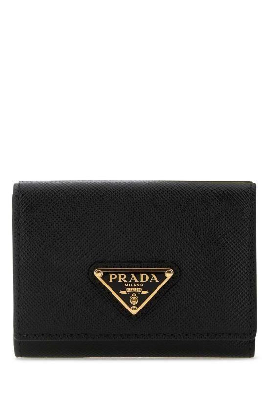 PRADA Black Saffiano Leather Triangular Logo Women’s Bifold Wallet