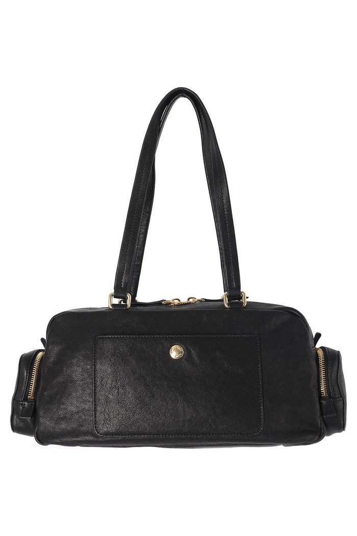 Miu Miu Black Washed Nappa Leather Pocket Tote Bag