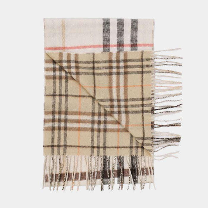 BURBERRY Reversible Contrast Check Cashmere Scarf Beige
