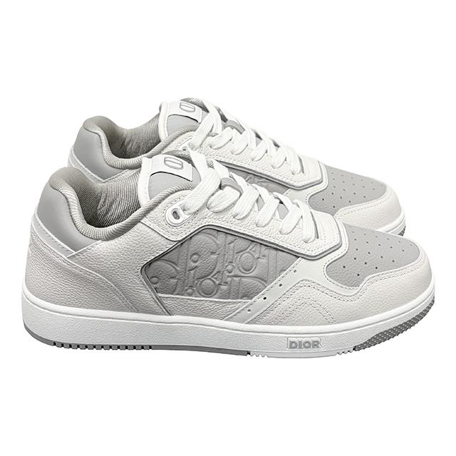 DIOR MEN White Gray Grained Calfskin Gravity B27 Low-Top Sneakers