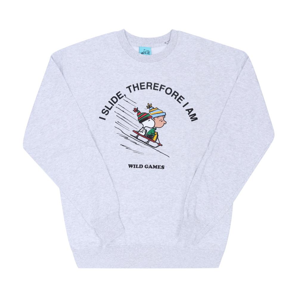 Wild Donkey Heather Grey Peanuts Slide Winter Game Mens Sweatshirt