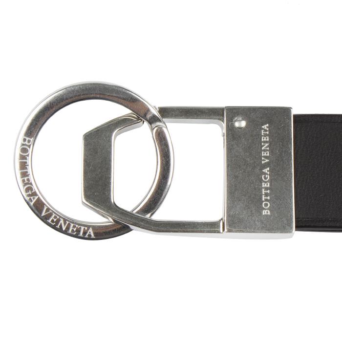 Bottega Veneta Perforated Logo Keyring Unisex Black Leather Keychain