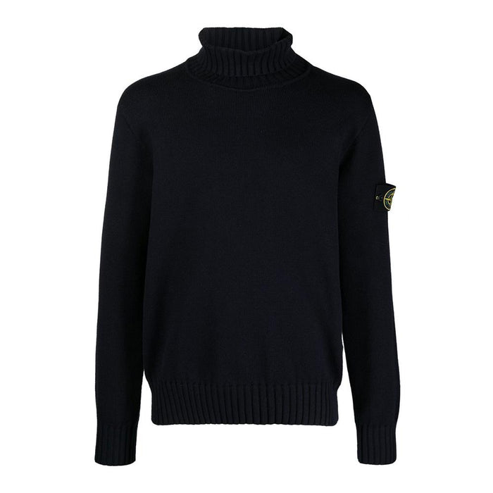 STONE ISLAND Winter Cotton Turtleneck Knit Sweater Navy