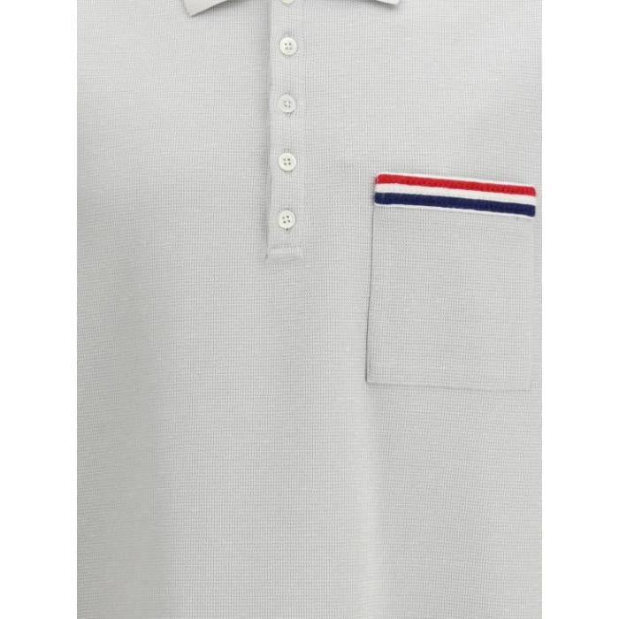 THOM BROWNE Men's Textured Cotton-Linen RWB Embroidered Polo Shirt