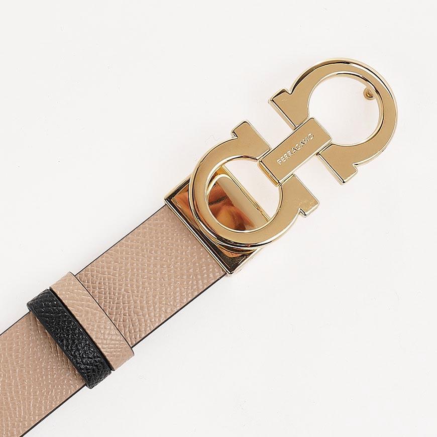 Ferragamo Women’s Reversible Gancini Belt Macadamia/Nero Leather