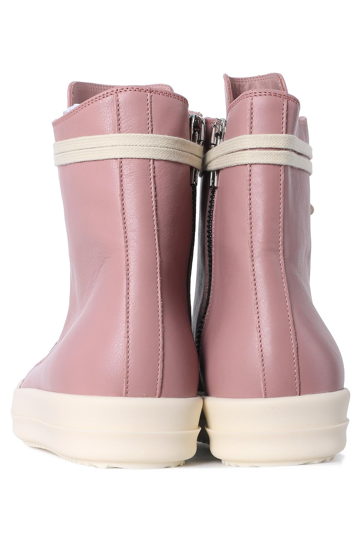 Rick Owens Dusty Pink Milk Leather High-Top Sneakers