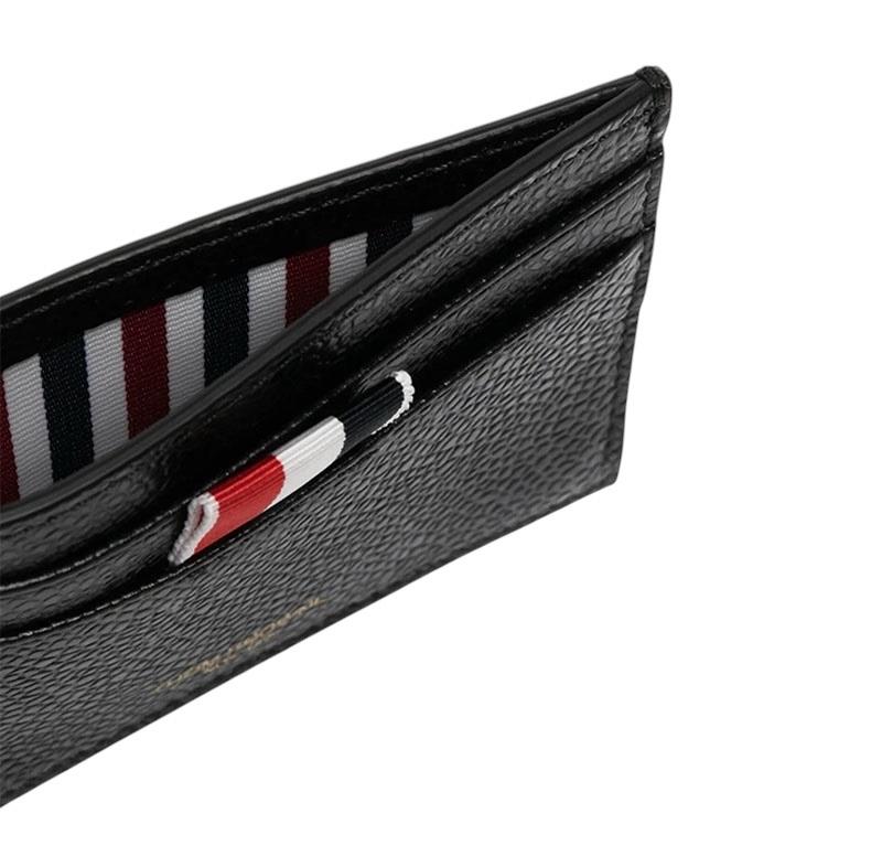 THOM BROWNE Pebble Leather Tricolor Stripe Card Holder Wallet