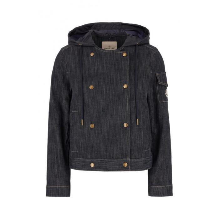 Moncler Women's Hooded Double-Breasted Denim Jacket 1A00138 599EP 77A