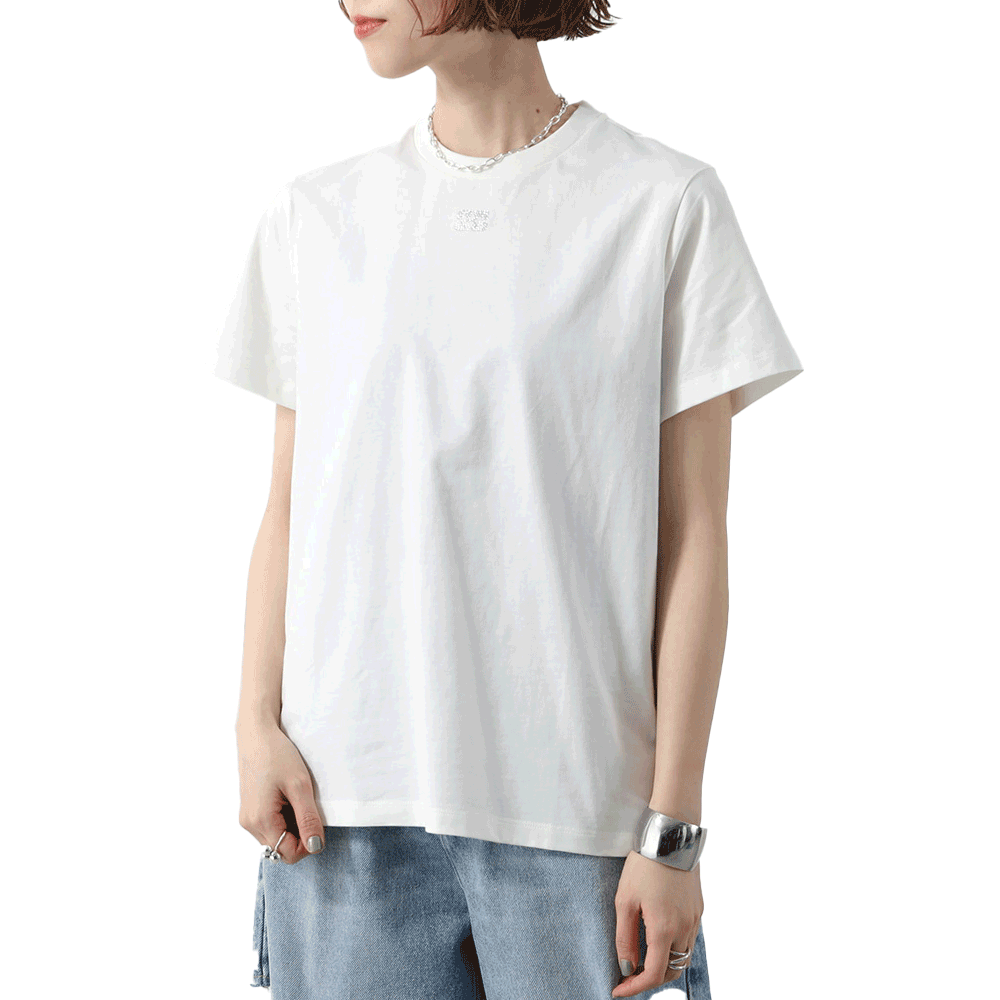 GANNI Rhinestone Short Sleeve T-Shirt Women’s White Cotton