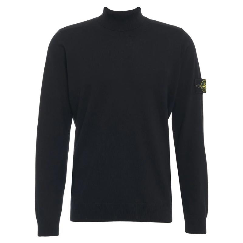 STONE ISLAND Men’s Turtleneck Knit Sweater with Logo Patch Black