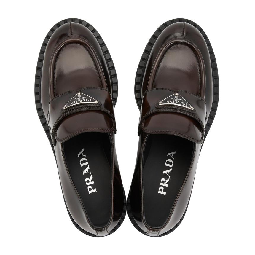 PRADA Chocolate Brushed Leather Women’s Loafers