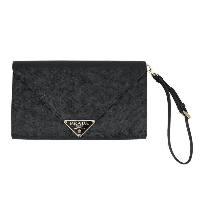 PRADA Saffiano Leather Chain Clutch Shoulder Bag Black