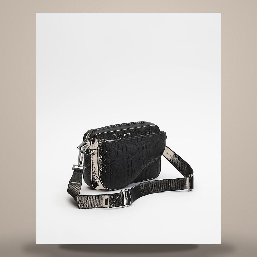 DIOR Black Grain Calfskin Saddle Triple Pouch Crossbody Bag
