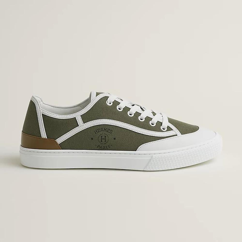 HERMES Get Sneakers Suede Goatskin Calfskin Khaki Low-Top Men