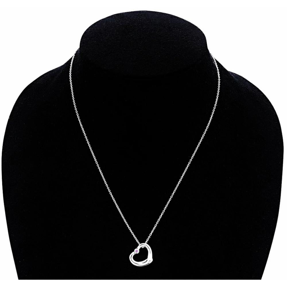 Tiffany & Co 925 Silver Open Heart Pink Sapphire 16mm Necklace 92 5
