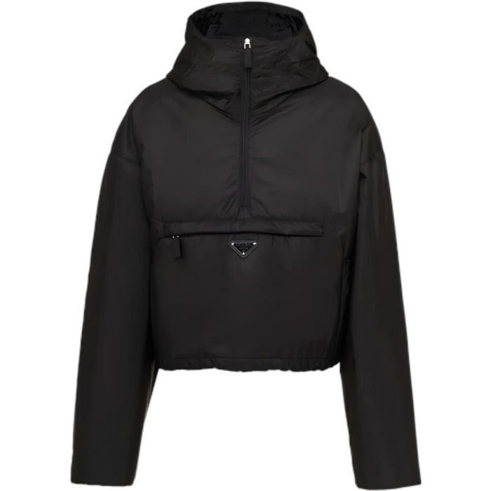 PRADA Womens Re-Nylon Hooded Bomber Jacket Black