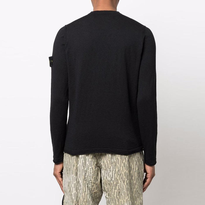 STONE ISLAND Black Logo Patch Crewneck Knit Sweater 7615502B0 V0029