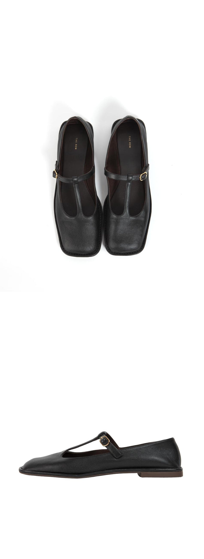 The Row Black Square T-Strap Flat Shoes F1599SL3 BLK