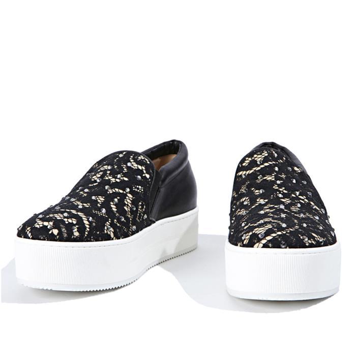 N˚21 Black Lace-Trim Slip-On Sneakers