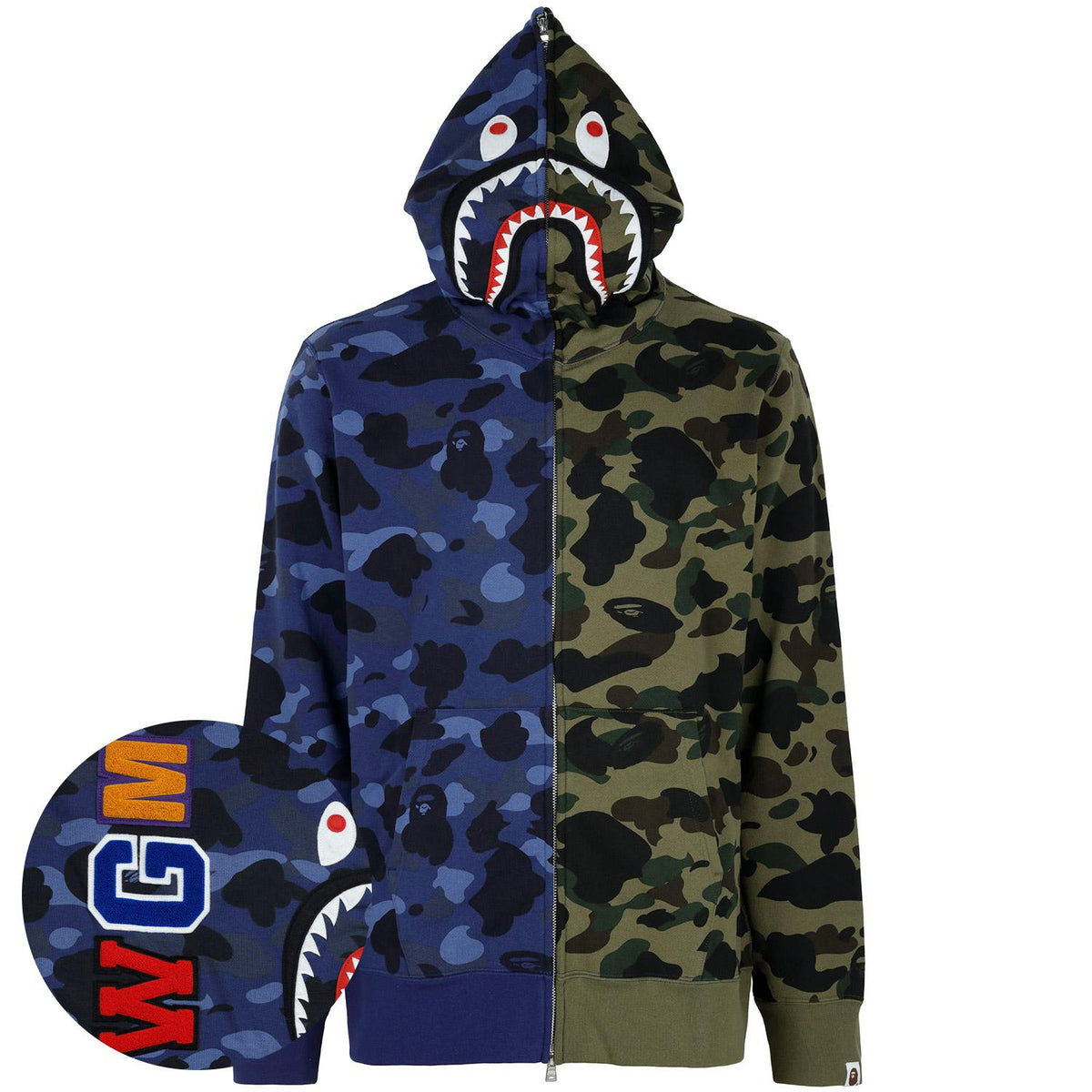 BAPE Navy Split Camo Shark Hooded Zip Jacket