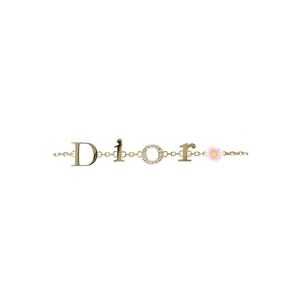 DIOR Logo Daisy Bracelet Black and White Enamel Gold-Tone