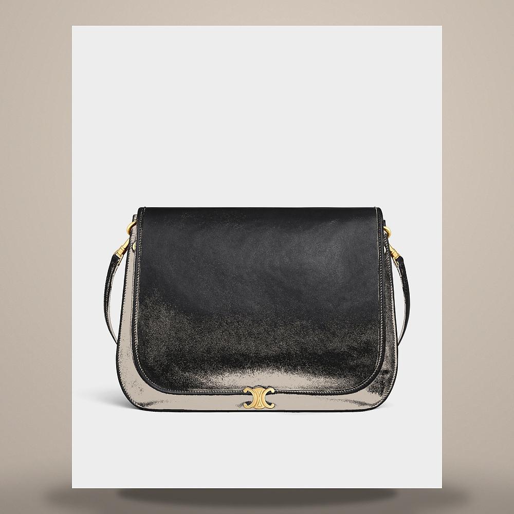 CELINE Soft Triomphe Besace Supple Shiny Lambskin Black Tote Bag 123632T88 38NO
