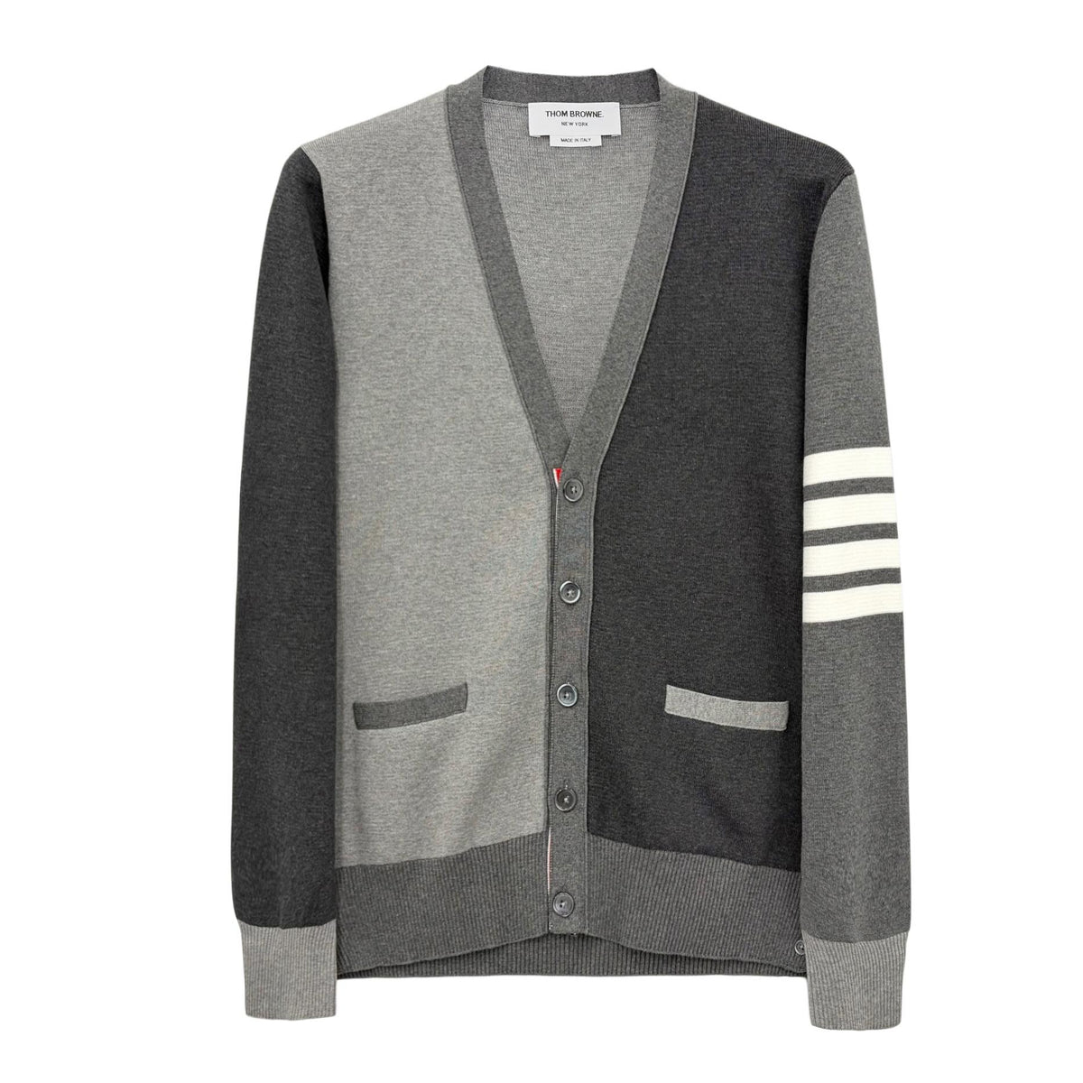 THOM BROWNE Grey Armband Stripe Knit Cardigan for Men