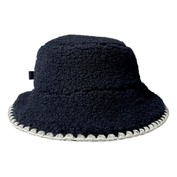 Ugg Black Faux Fur Scalloped Bucket Hat Unisex