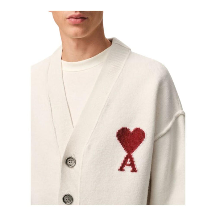 AMI Off-White Red Merino Wool Knit Cardigan