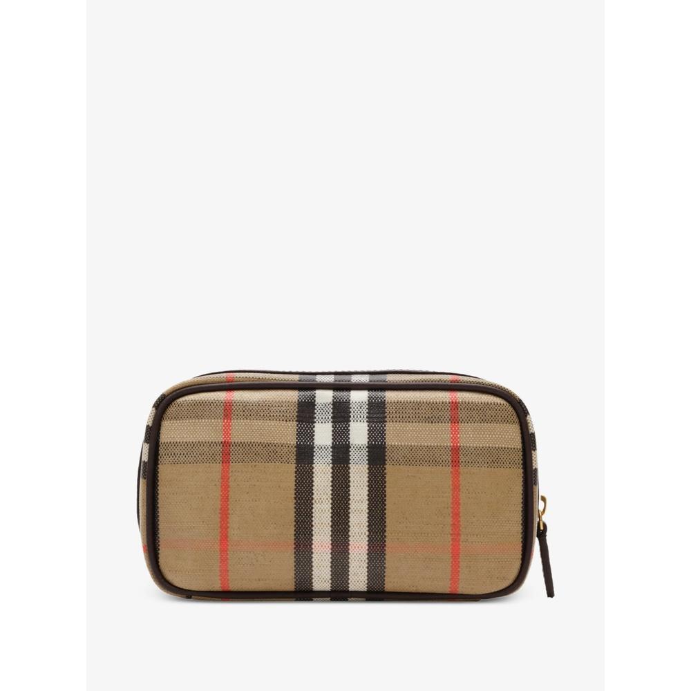 BURBERRY Highland Makeup Pouch Black Leather Zip Cosmetic Bag