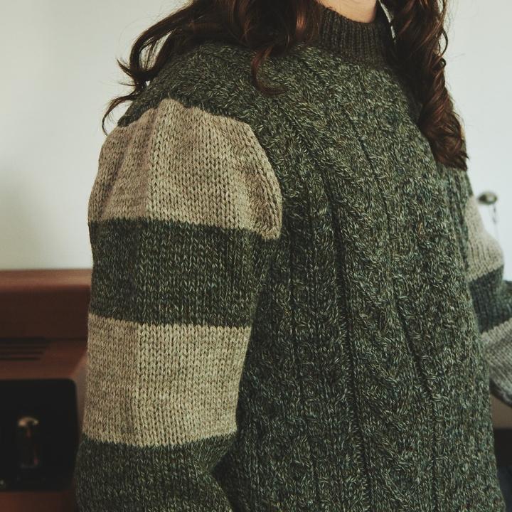 HOWLIN Unisex Green Aran Wool Crewneck Sweater EH21FWKN01
