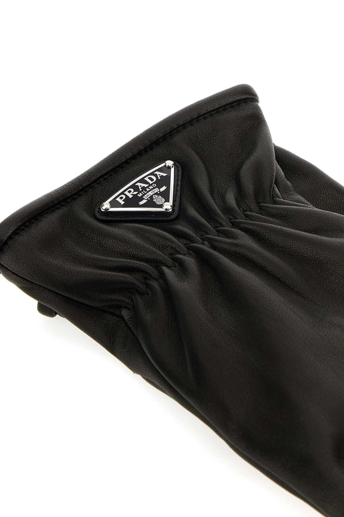 PRADA Black Leather Gloves for Men
