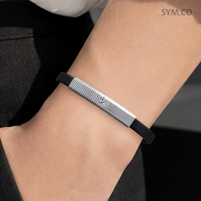 Emporio Armani Silver-Tone Eagle Emblem Leather Bracelet for Men EGS2656