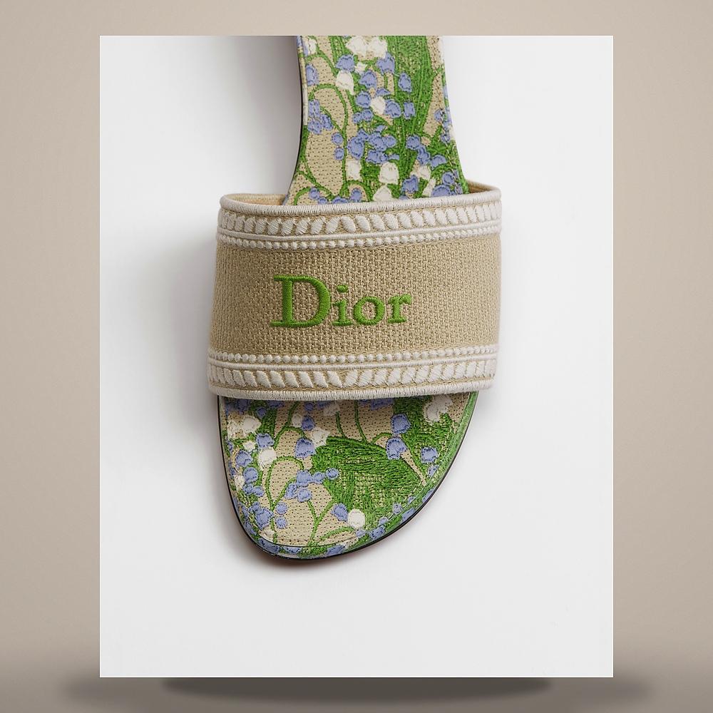 DIOR Dway Heel Slide Natural Embroidered Cotton Multicolor Pumps KCO611LLV S40U