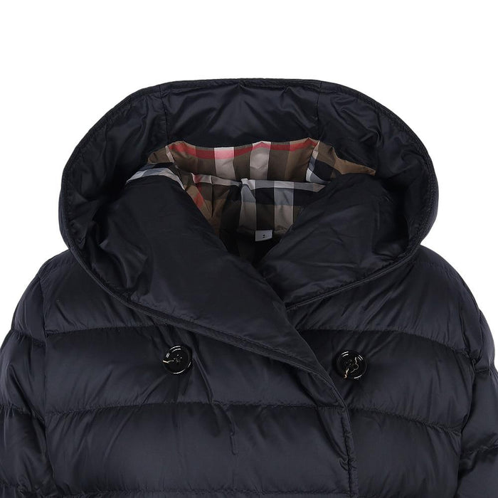 BURBERRY Black Whitley Belted Hooded Half Puffer Jacket