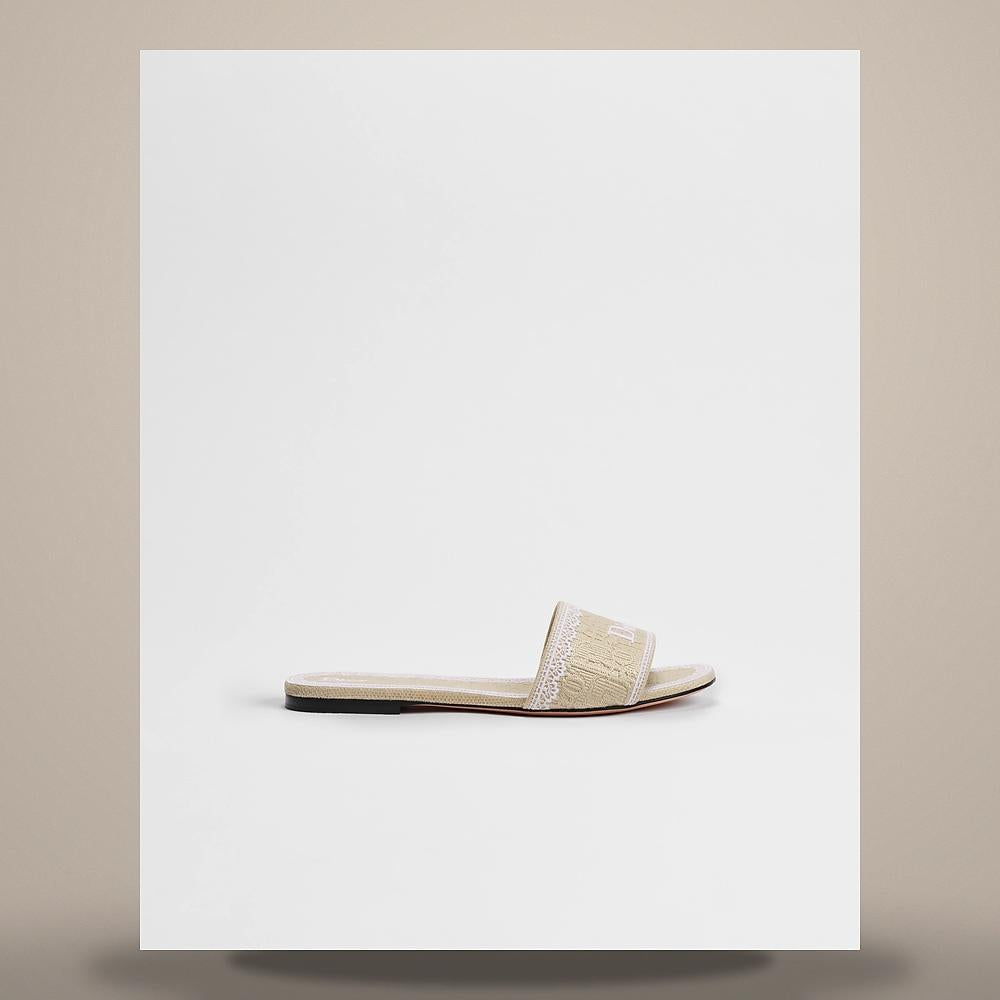 DIOR White Lace Cotton Dior Oblique Embroidered D-Touch Slide Pum KCO531DET S30T