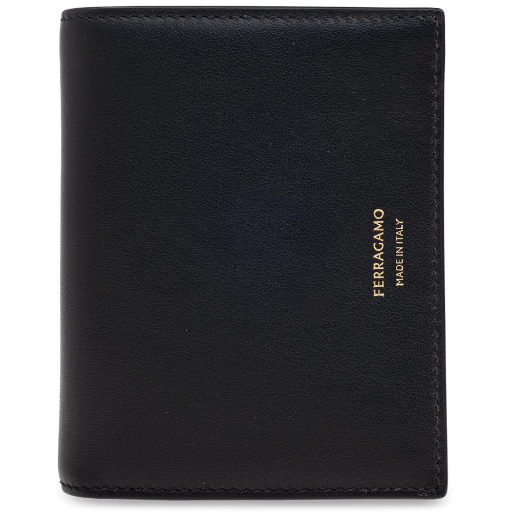 Ferragamo Black Compact Leather Bi-Fold Wallet with Gold Logo 22 0699 0775326