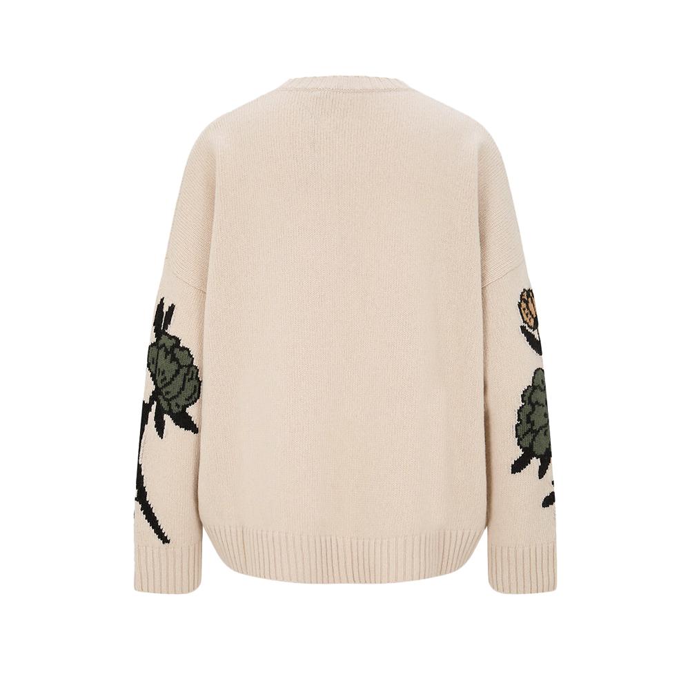 Max Mara Ecru Wool Round Neck Knit Sweater 2525366262 003