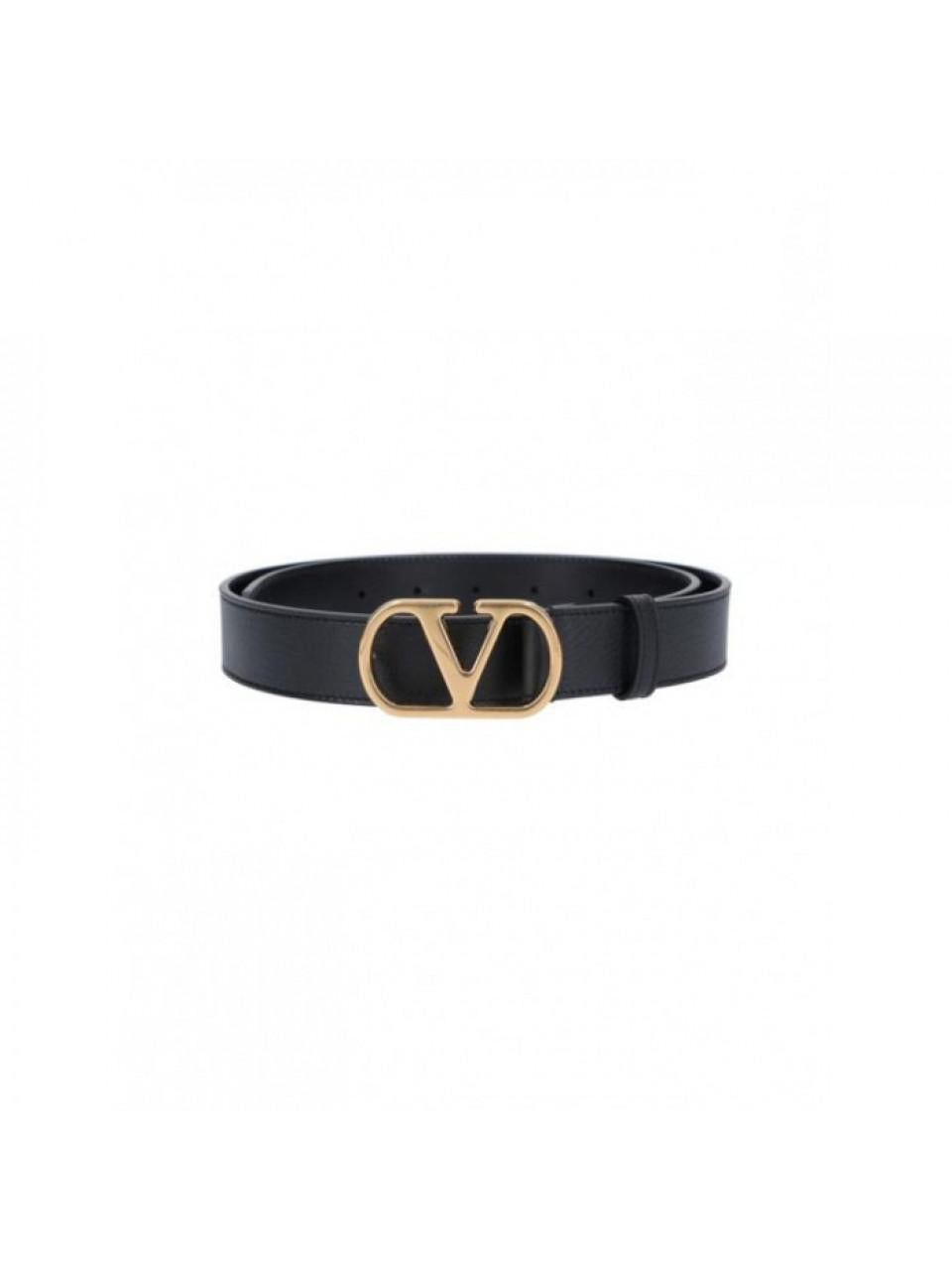 VALENTINO VLogo Signature Calfskin Leather Black Men's Belt