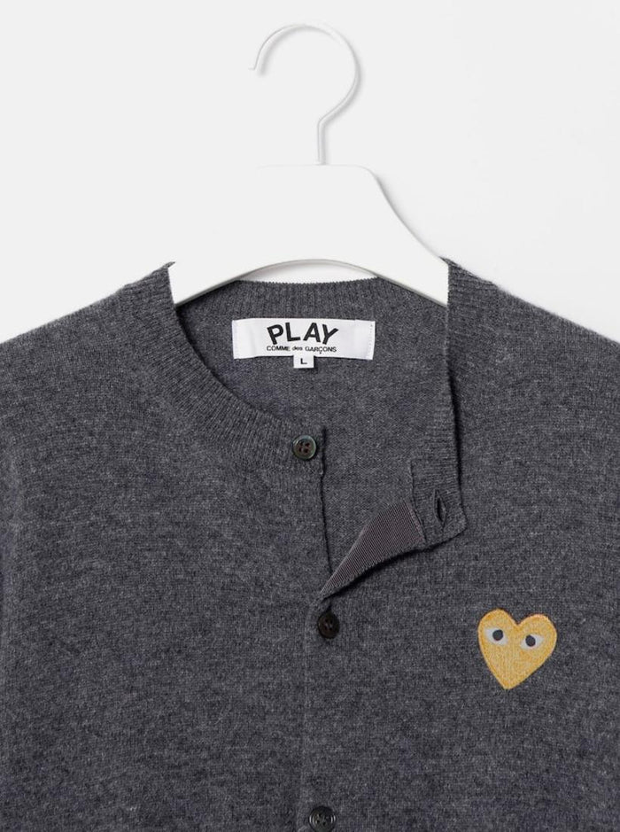 Comme des Garcons Charcoal Cardigan with Gold Heart Patch Unisex
