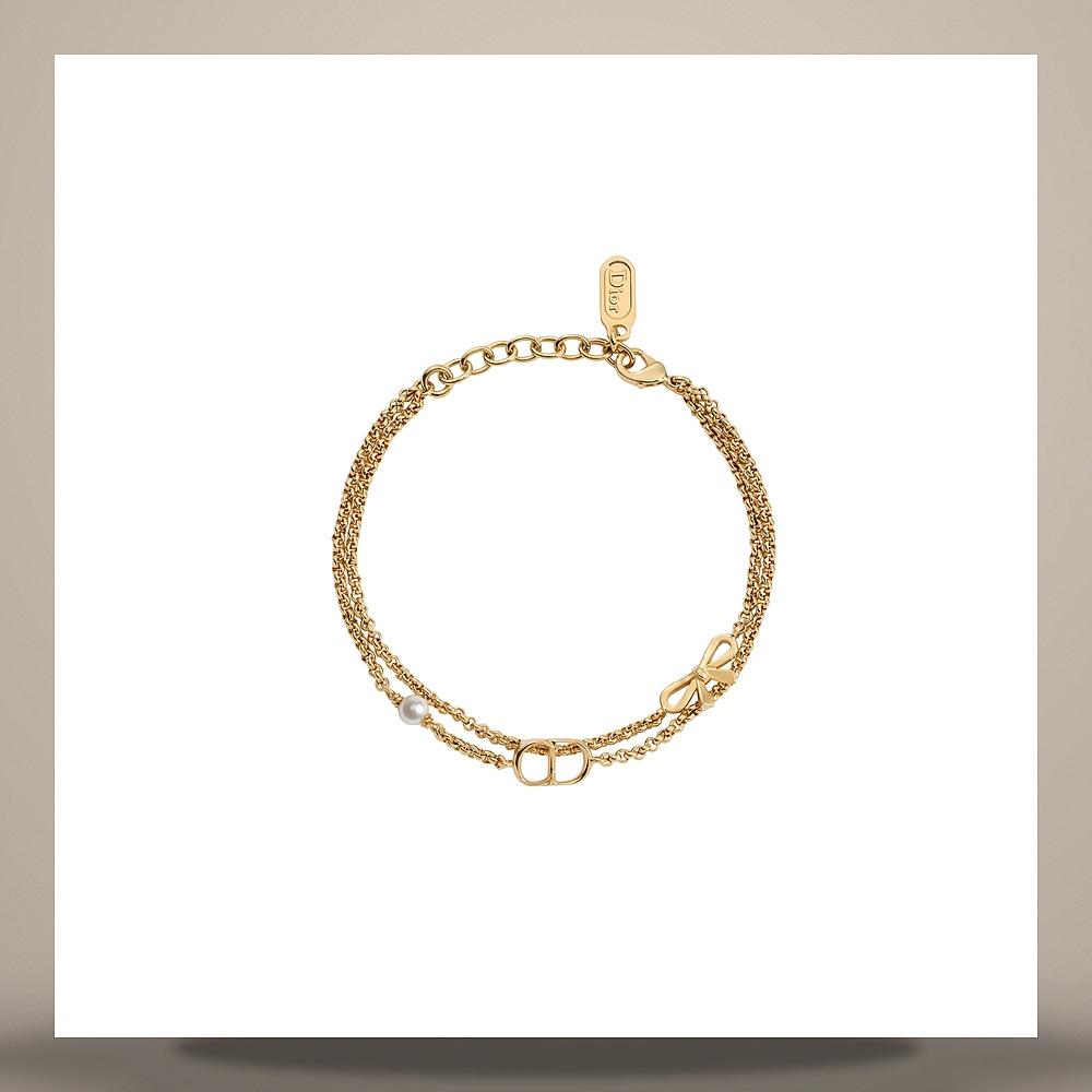 DIOR CD Mini Bow Bracelet Gold-Finish Metal White Resin Pearl B3414WOMRS D301
