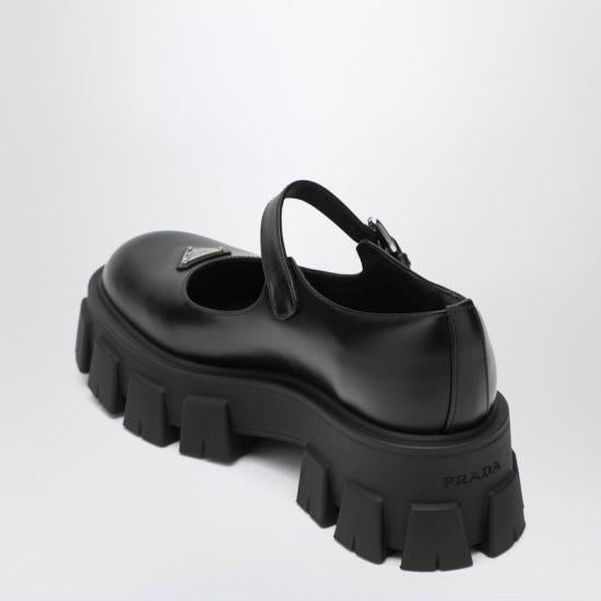 PRADA Brushed Leather Monolith Mary Jane Flats Black 1F080O G055B4L F0002