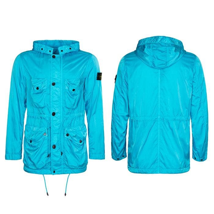 STONE ISLAND Nylon Hooded Jacket with Badge Patch Blue Men