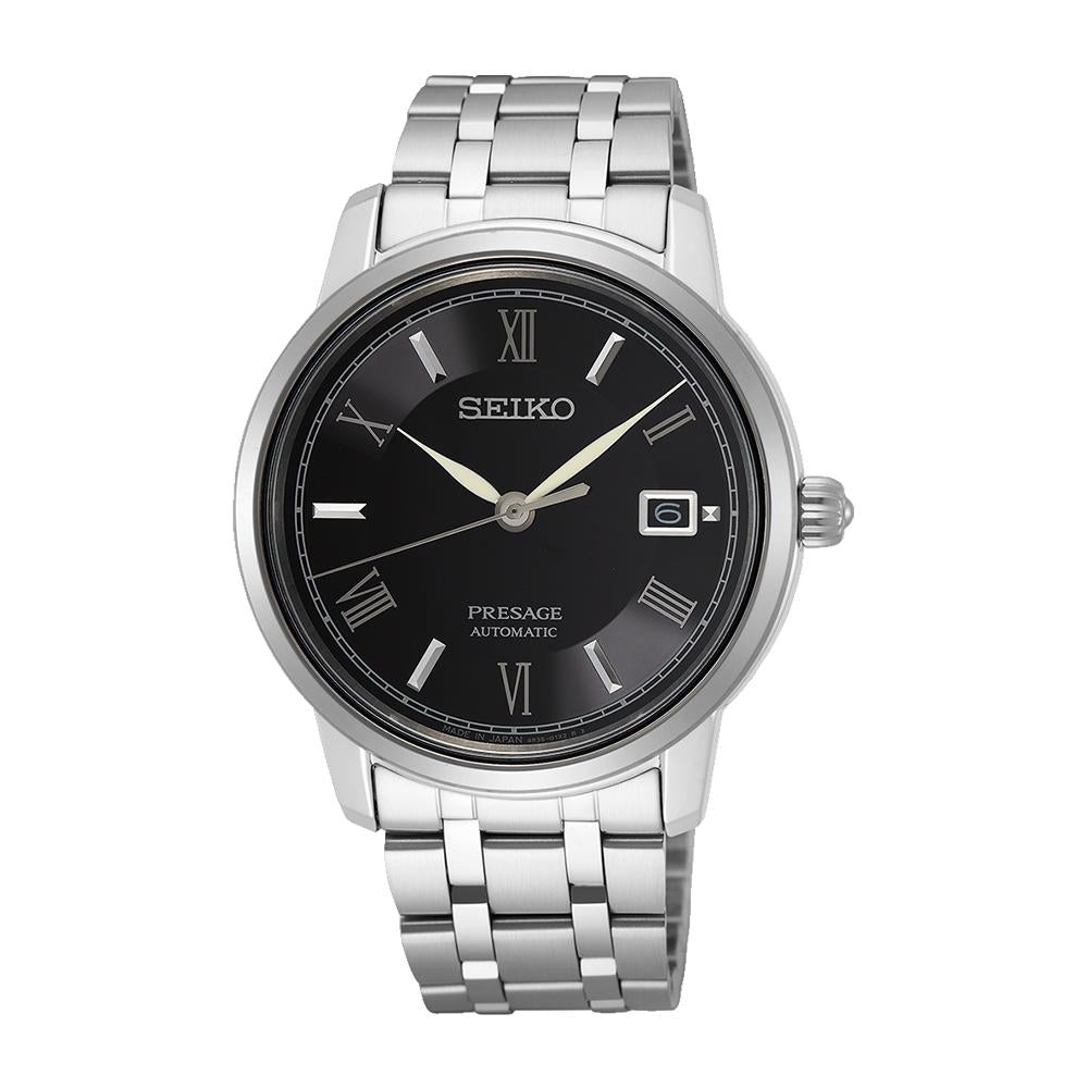Seiko Presage Black Silver Stainless Steel Men’s Watch SRPF27J1