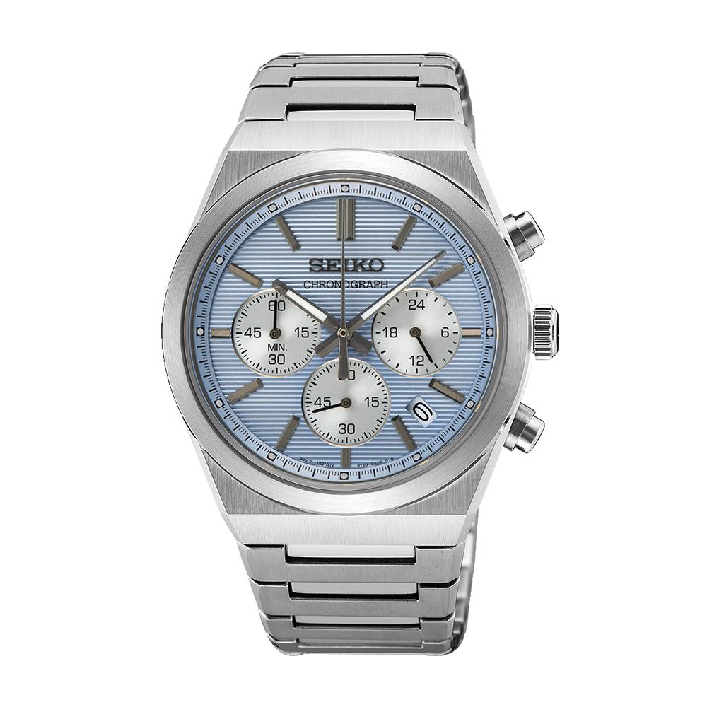 Seiko Silver Blue Stainless Steel Quartz Chronograph Men’s Watch