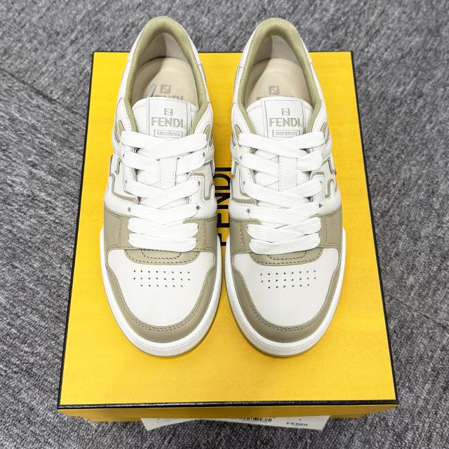 FENDI Logo Lettering Match Low-Top Sneakers White Leather Unisex