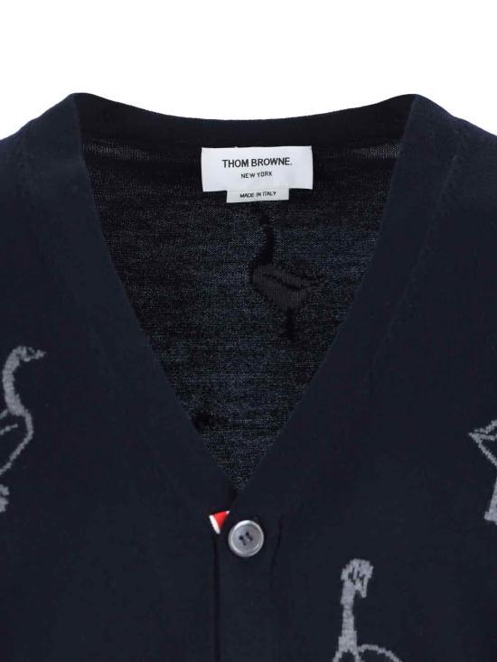 THOM BROWNE Navy Wool Knit Cardigan for Men